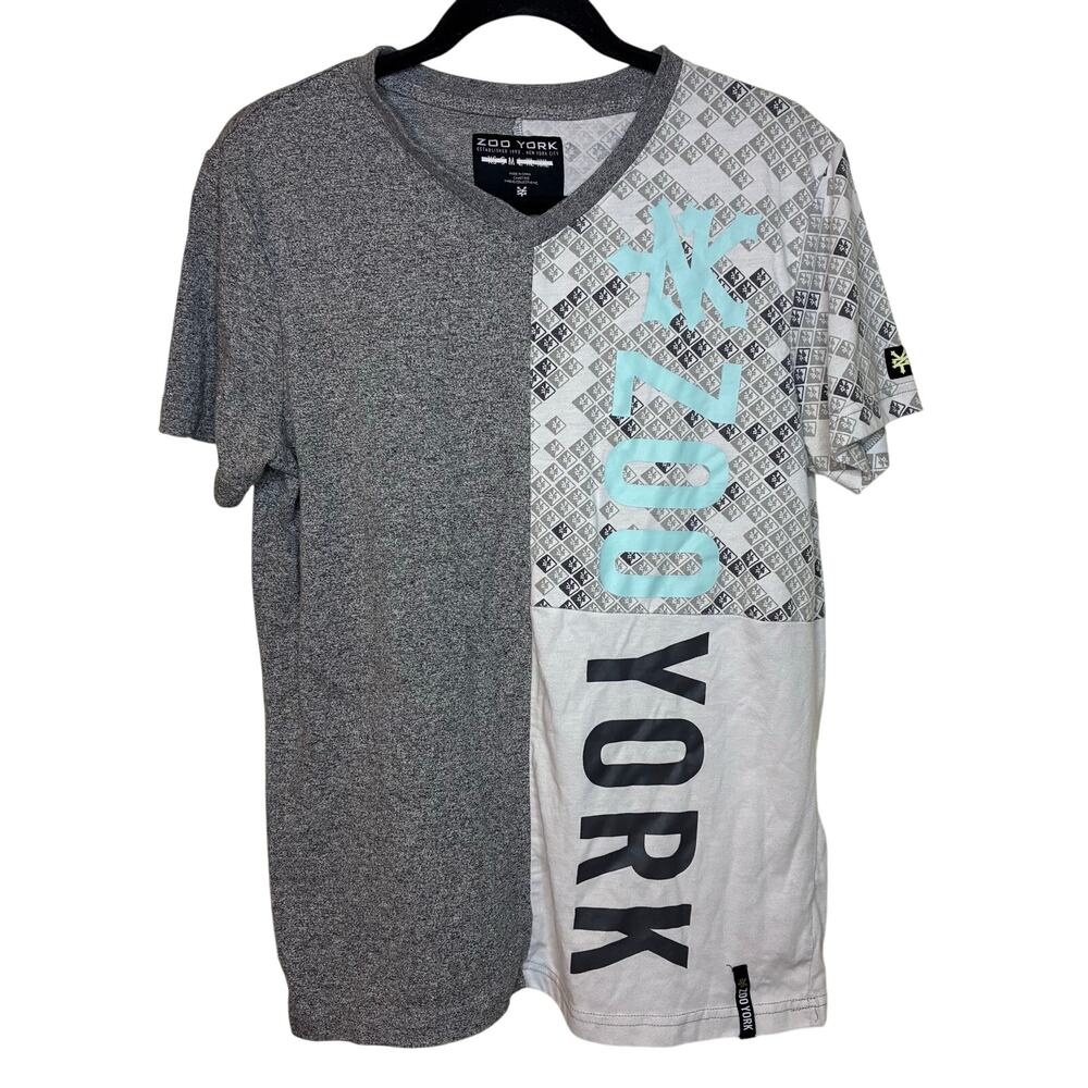 Zoo York Gray Y2K T-shirt US M Color Block Teal Vtg Cotton Blend Preshrunk